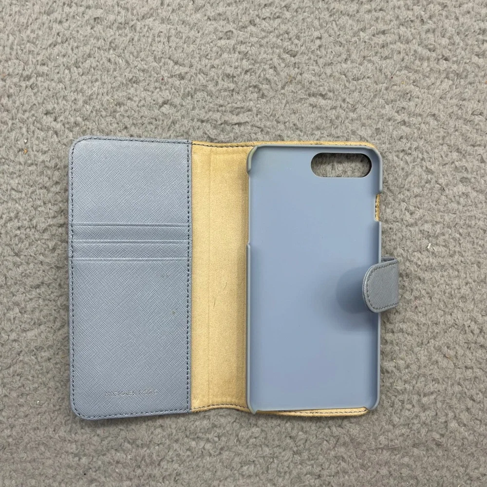 Michael Kors iPhone 7 Plus 8 Plus Light Blue Saffiano Leather Folio Wallet Case